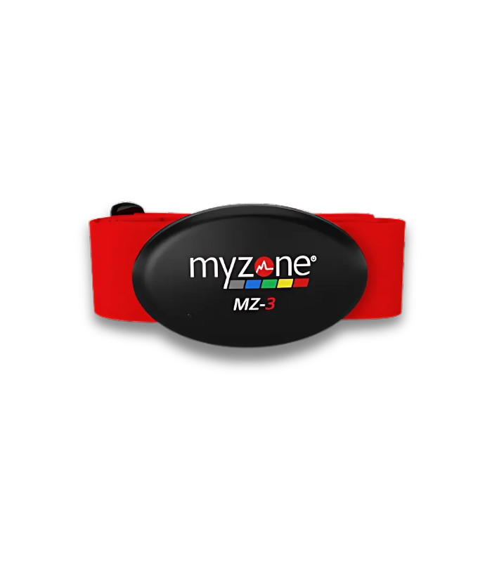myzone-mz3-front-side Fitness enthusiast actively performing dumbbell presses on a bench in a modern Dubai gym, wearing the MyZone MZ-3 chest strap heart rate monitor visibly under their athletic wear. This demonstrates the secure and unobtrusive fit during strength training, showcasing why it's the preferred accurate heart rate monitor choice for gym-goers in Abu Dhabi seeking reliable performance data and real-time feedback displayed on nearby screens or their Myzone fitness app. Buy this essential fitness tracker chest strap in the UAE to elevate your training sessions and track your MEPs accurately during weightlifting routines popular across the Emirates.