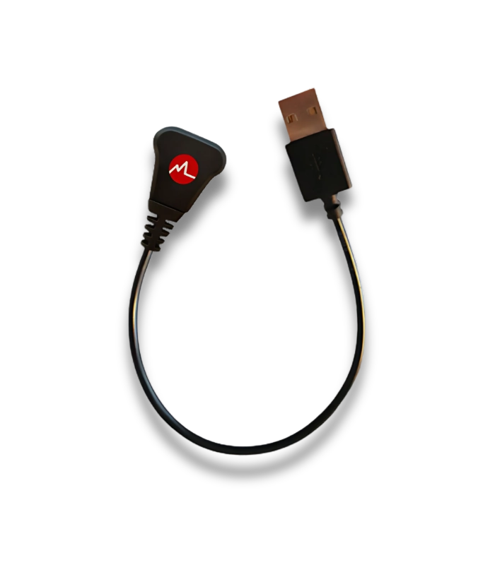 myzone-switch-charger The official Original Myzone MZ-Switch Charger cable displayed clearly against a white background, showcasing the standard USB-A connector on one end and the specific magnetic pogo-pin charging connector designed exclusively for the MZ-Switch module on the other. This genuine Myzone accessory, essential for ensuring safe and efficient charging of your fitness tracker, is readily available from local UAE stock for fast delivery to customers needing a replacement or spare charger in Dubai, Abu Dhabi, Sharjah, and across all Emirates. Purchase this authentic power cable to keep your Myzone Switch powered up reliably.
